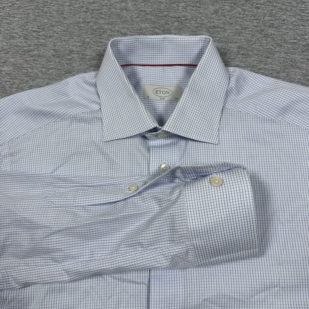 Eton Light Blue and White Micro-Check Dress Shirt